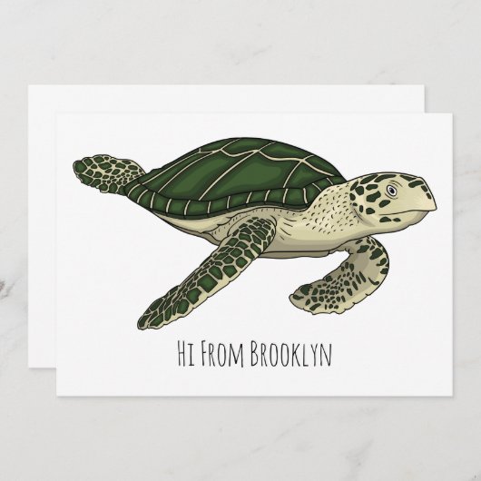 Meeresschildkröte-Cartoon Einladung (Vorne/Hinten)