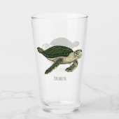 Meeresschildkröte-Cartoon Glas (Vorderseite)