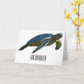 Meeresschildkröte-Cartoon Karte (Gelbe Blume)