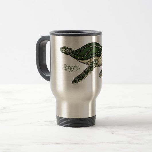 Meeresschildkröte-Cartoon Reisebecher (Vorderseite Links)