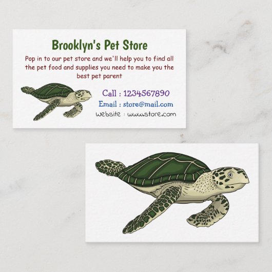 Meeresschildkröte-Cartoon Visitenkarte (Vorne/Hinten)