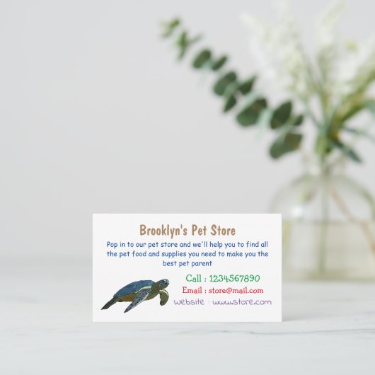 Meeresschildkröte-Cartoon Visitenkarte (Stehend Vorderseite)