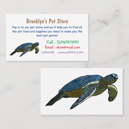 Meeresschildkröte-Cartoon Visitenkarte (Vorne/Hinten)