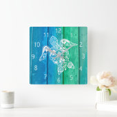 Meeresschildkröte | Farbige Ozeangewässer Quadratische Wanduhr (Zuhause)