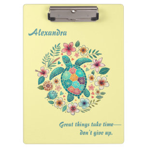 Meeresschildkröte Floral Boho Schule Büro Name Klemmbrett