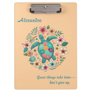 Meeresschildkröte Floral Boho Schule Büro Name  Klemmbrett