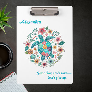 Meeresschildkröte Floral Boho Schule Büro Name Klemmbrett