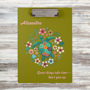 Meeresschildkröte Floral Boho Schule Büro Name Klemmbrett