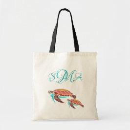 Meeresschildkröte-Illustration Mit Monogramm Tragetasche