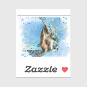 Meeresschildkröte im Ozeandesign auf einer Postkar Aufkleber