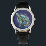 Meeresschildkröte im Unterwasser-Aquarell-Stil Armbanduhr<br><div class="desc">Schöne Meeresschildkröte schwimmen im friedlichen Sommer unter Wasser im Aquarellstil. Original Vector Grafik Illustration Copyright BluedarkArt TheCHameleonArt.</div>