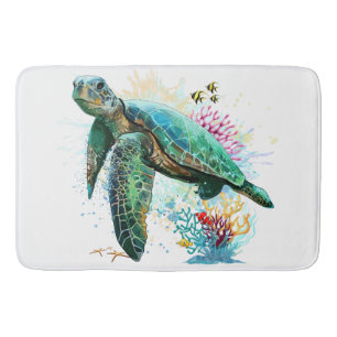 Meeresschildkröte im Unterwasser-Aquarell-Stil Badematte
