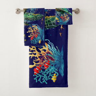 Meeresschildkröte im Unterwasser-Aquarell-Stil Badhandtuch Set