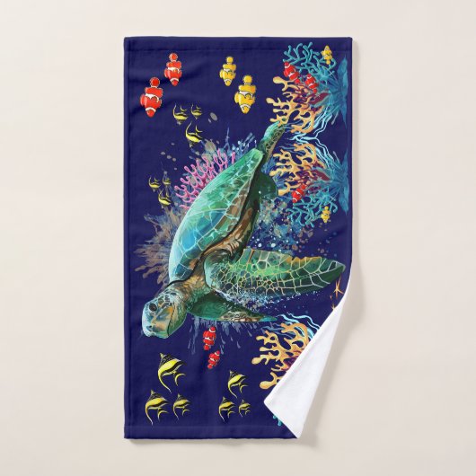 Meeresschildkröte im Unterwasser-Aquarell-Stil Badhandtuch Set (Handtuch)