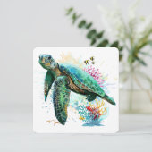 Meeresschildkröte im Unterwasser-Aquarell-Stil Einladung (Stehend Vorderseite)