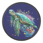 Meeresschildkröte im Unterwasser-Aquarell-Stil Eishockey Puck (Vorderseite)