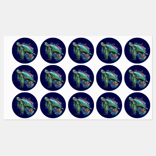 Meeresschildkröte im Unterwasser-Aquarell-Stil Etiketten (Blatt)