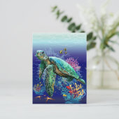 Meeresschildkröte im Unterwasser-Aquarell-Stil Feiertagspostkarte (Stehend Vorderseite)