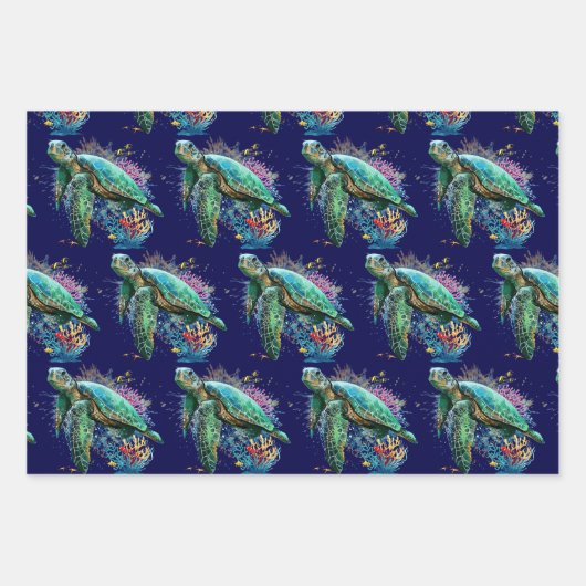 Meeresschildkröte im Unterwasser-Aquarell-Stil Geschenkpapier Set (Vorderseite)