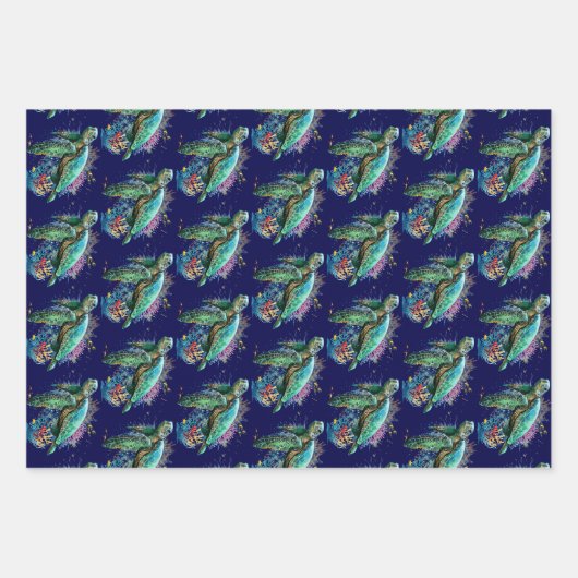 Meeresschildkröte im Unterwasser-Aquarell-Stil Geschenkpapier Set (Vorderseite 2)