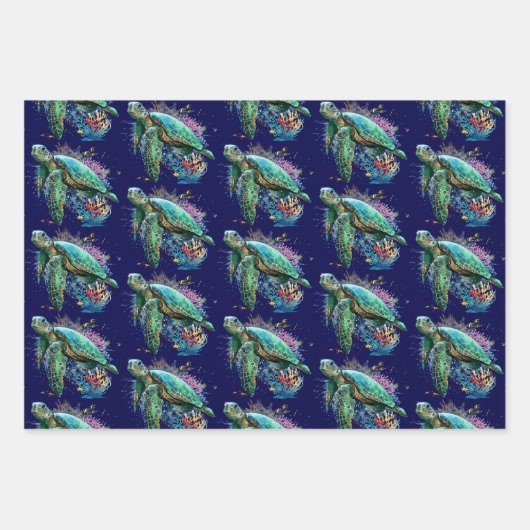 Meeresschildkröte im Unterwasser-Aquarell-Stil Geschenkpapier Set (Vorderseite)