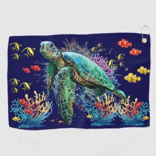 Meeresschildkröte im Unterwasser-Aquarell-Stil Golfhandtuch