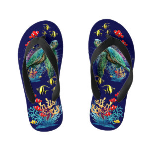 Meeresschildkröte im Unterwasser-Aquarell-Stil Kinderbadesandalen