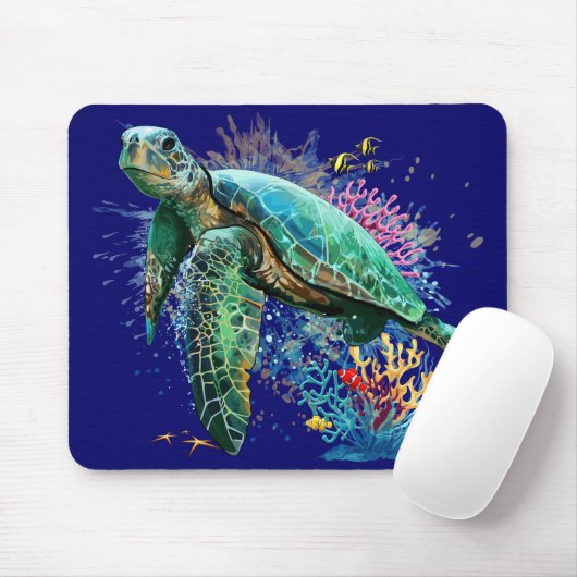 Meeresschildkröte im Unterwasser-Aquarell-Stil Mousepad (Mit Mouse)