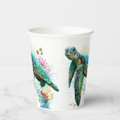 Meeresschildkröte im Unterwasser-Aquarell-Stil Pappbecher (Rechts)