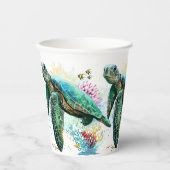 Meeresschildkröte im Unterwasser-Aquarell-Stil Pappbecher (Vorderseite)