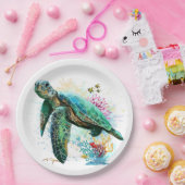 Meeresschildkröte im Unterwasser-Aquarell-Stil Pappteller (Party)