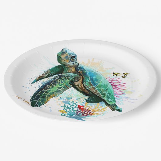 Meeresschildkröte im Unterwasser-Aquarell-Stil Pappteller (Schrägansicht)