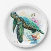 Meeresschildkröte im Unterwasser-Aquarell-Stil Pappteller (Vorderseite)