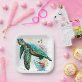 Meeresschildkröte im Unterwasser-Aquarell-Stil Pappteller (Party)