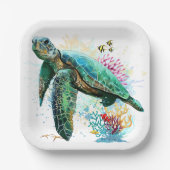 Meeresschildkröte im Unterwasser-Aquarell-Stil Pappteller (Vorderseite)
