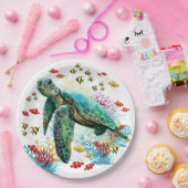 Meeresschildkröte im Unterwasser-Aquarell-Stil Pappteller (Party)