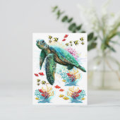 Meeresschildkröte im Unterwasser-Aquarell-Stil Postkarte (Stehend Vorderseite)
