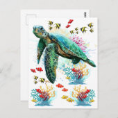 Meeresschildkröte im Unterwasser-Aquarell-Stil Postkarte (Vorne/Hinten)