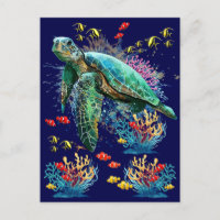 Meeresschildkröte im Unterwasser-Aquarell-Stil