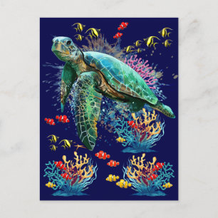 Meeresschildkröte im Unterwasser-Aquarell-Stil Postkarte