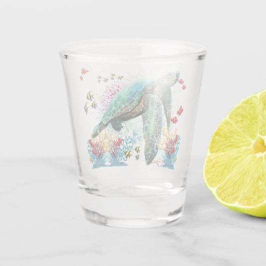 Meeresschildkröte im Unterwasser-Aquarell-Stil Schnapsglas (Rückseite)
