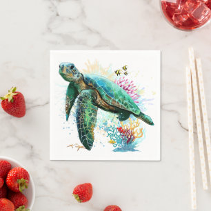 Meeresschildkröte im Unterwasser-Aquarell-Stil Serviette