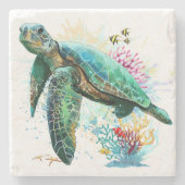 Meeresschildkröte im Unterwasser-Aquarell-Stil Steinuntersetzer (Vorderseite)
