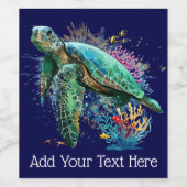 Meeresschildkröte im Unterwasser-Aquarell-Stil Weinetikett (Einzelnes Label)
