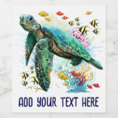 Meeresschildkröte im Unterwasser-Aquarell-Stil Weinetikett (Einzelnes Label)