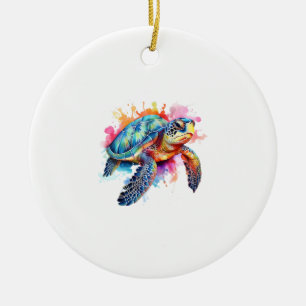 Meeresschildkröte in farbenfroher Aquarelltechnik Keramik Ornament