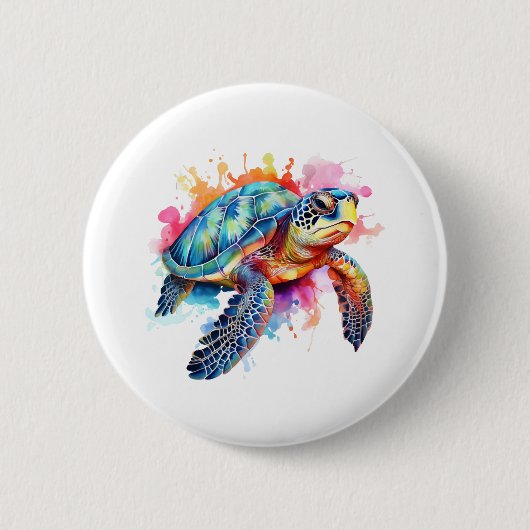 Meeresschildkröte in farbenfroher Wasserfarbe Button (Vorderseite)