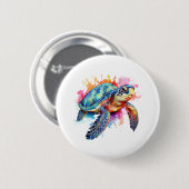 Meeresschildkröte in farbenfroher Wasserfarbe Button (Vorne & Hinten)