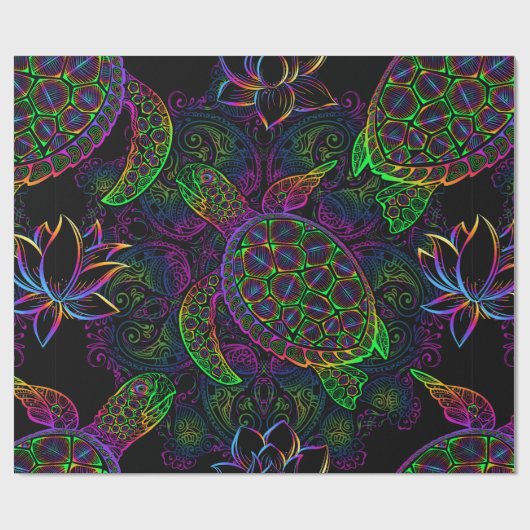 Meeresschildkröte in psychedelischen Multicolorfar Geschenkpapier (Flach)
