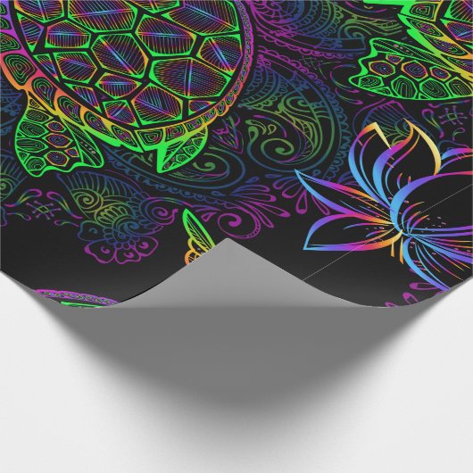 Meeresschildkröte in psychedelischen Multicolorfar Geschenkpapier (Ecke)